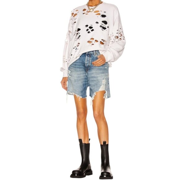 New R13 Marky Drop Short Jeans Size 24 Bain Wash Blue Denim Distressed Faded - Picture 6 of 16